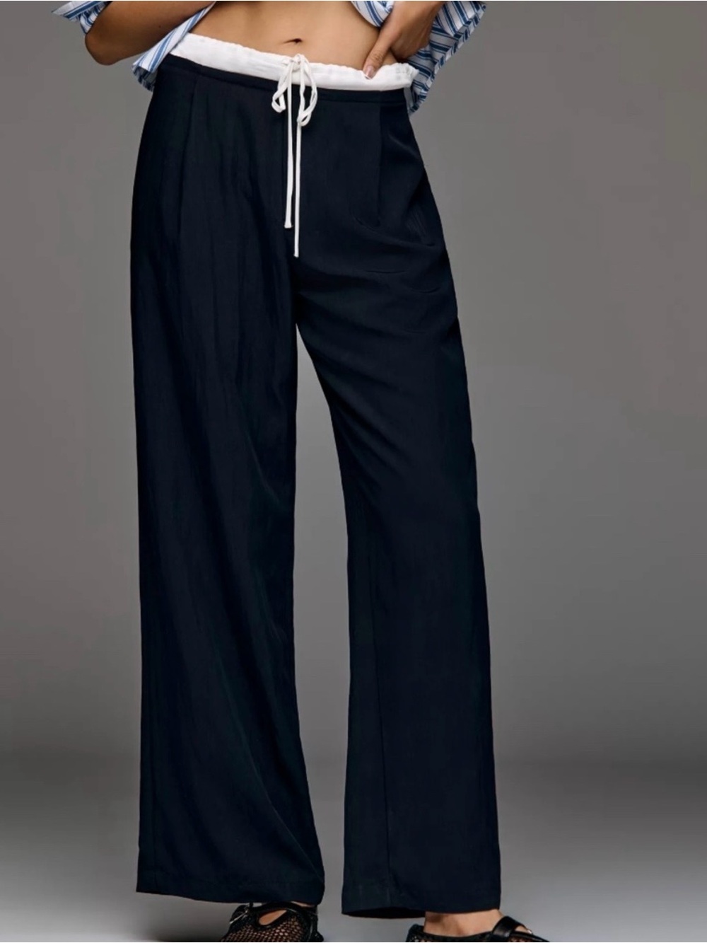 Anthropologie Black Drawstring Wide-Leg Pants